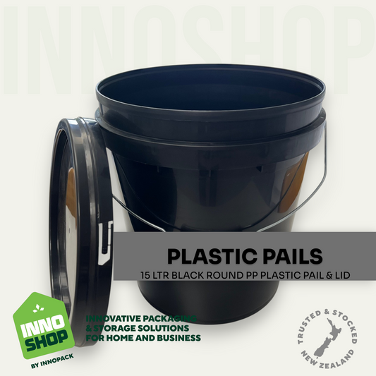 15LTR BLACK PLASTIC PAIL & LID