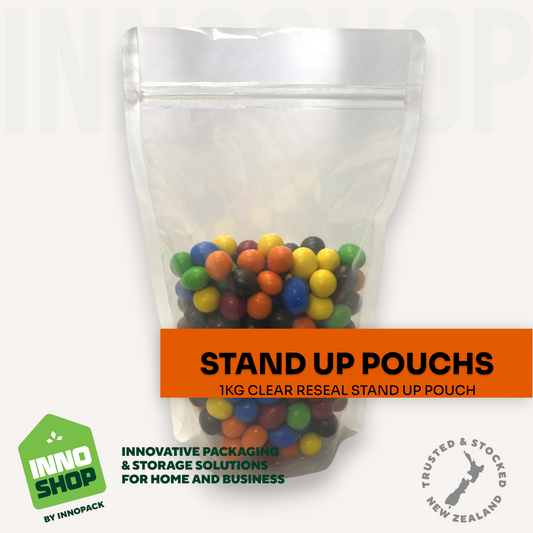 1KG CLEAR RESEAL STAND UP POUCH 160X270X45