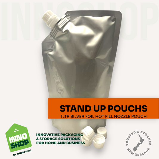 1LTR SILVER NOZZLE STAND UP POUCH + CAP 155X270X45