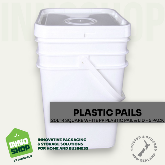 20LTR WHITE SQUARE PLASTIC PAIL & LID