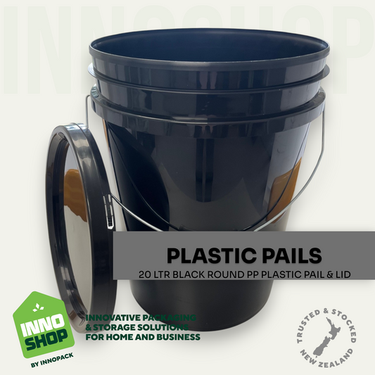 20LTR BLACK PLASTIC PAIL & LID