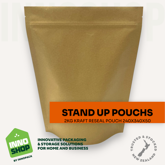 2KG KRAFT RESEAL STAND UP POUCH 240X340X50