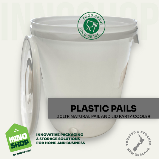 30LTR NATURAL PLASTIC PAIL & LID COOLER PARTY PAIL