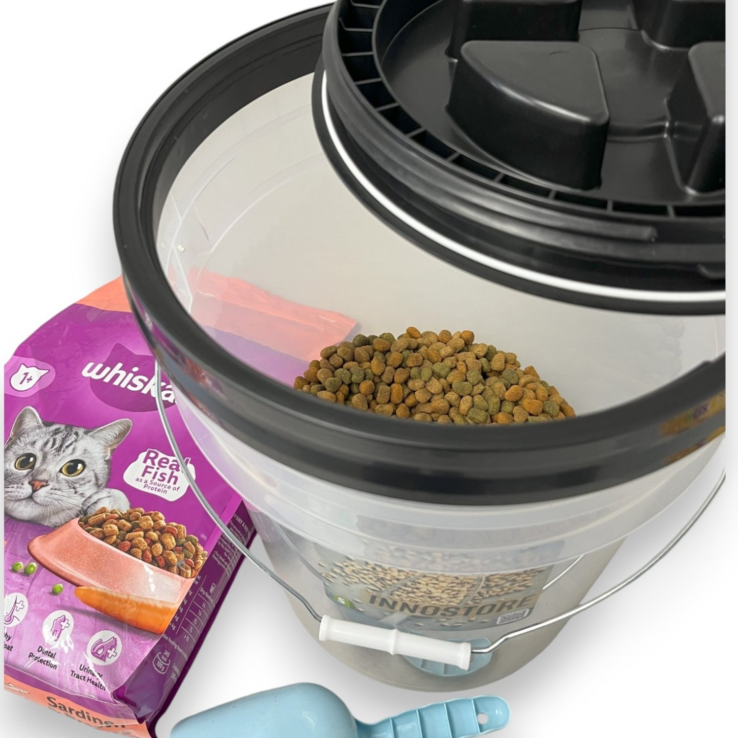 20L FOOD STORAGE PAIL & RUBBER SEAL SCREW LID, 1-CUP SCOOP & TROLLEY - 4PIECE