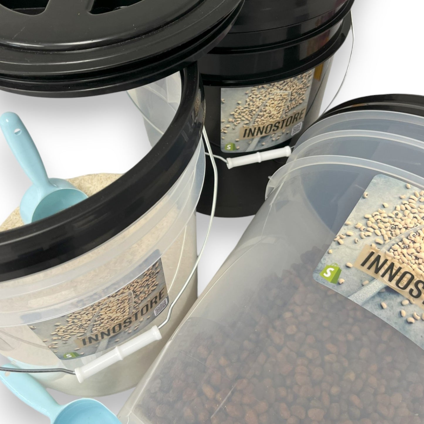 20L BLACK-OUT FOOD STORAGE PAIL & RUBBER SEAL SCREW LID + 1-CUP SCOOP - 3 PIECE