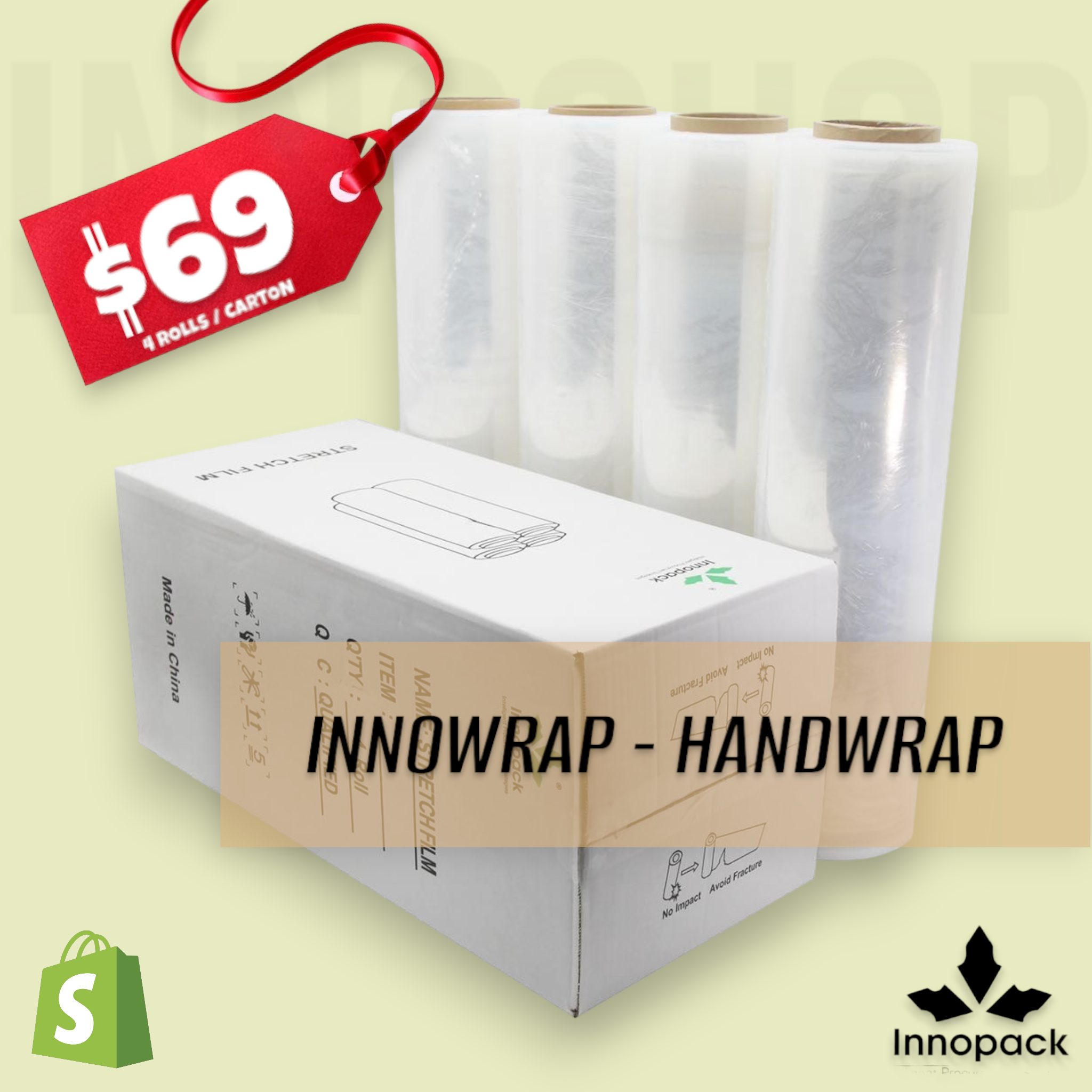 INNOWRAP 500MM X 400MTR X 20UM 4 ROLLS / CARTON CAST PE HAND WRAP (17