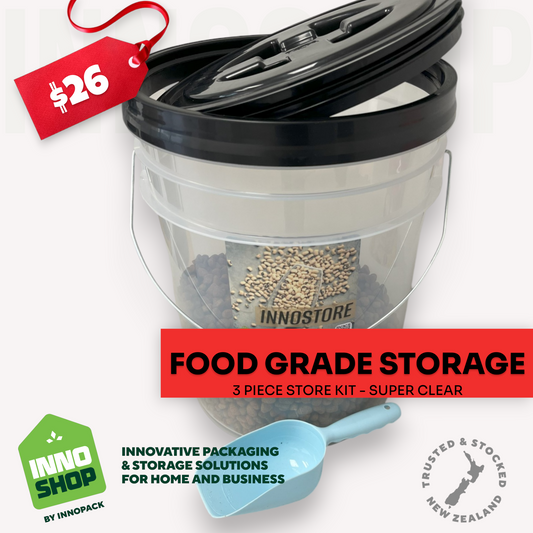 20L FOOD STORAGE PAIL & RUBBER SEAL SCREW LID + 1-CUP SCOOP - 3 PIECE