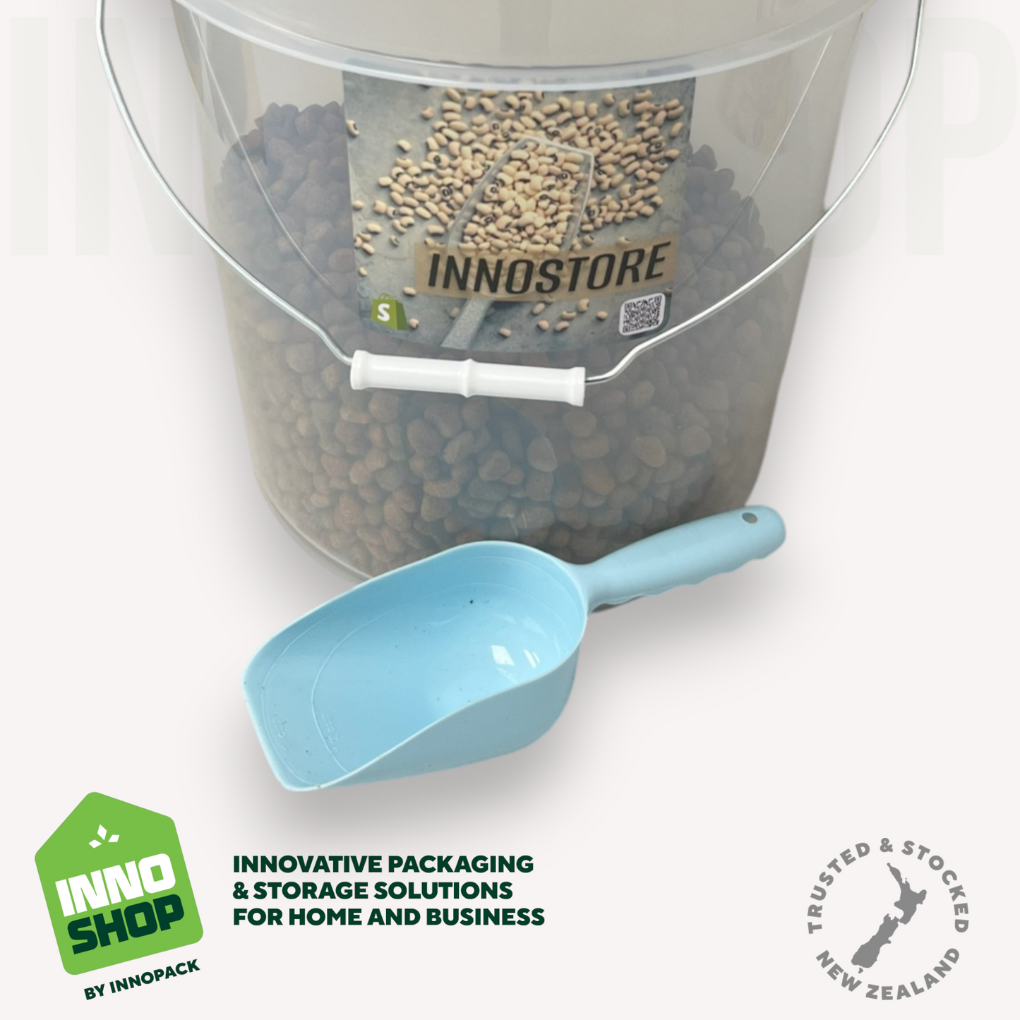 20L FOOD STORAGE PAIL & RUBBER SEAL SCREW LID, 1-CUP SCOOP & TROLLEY - 4PIECE