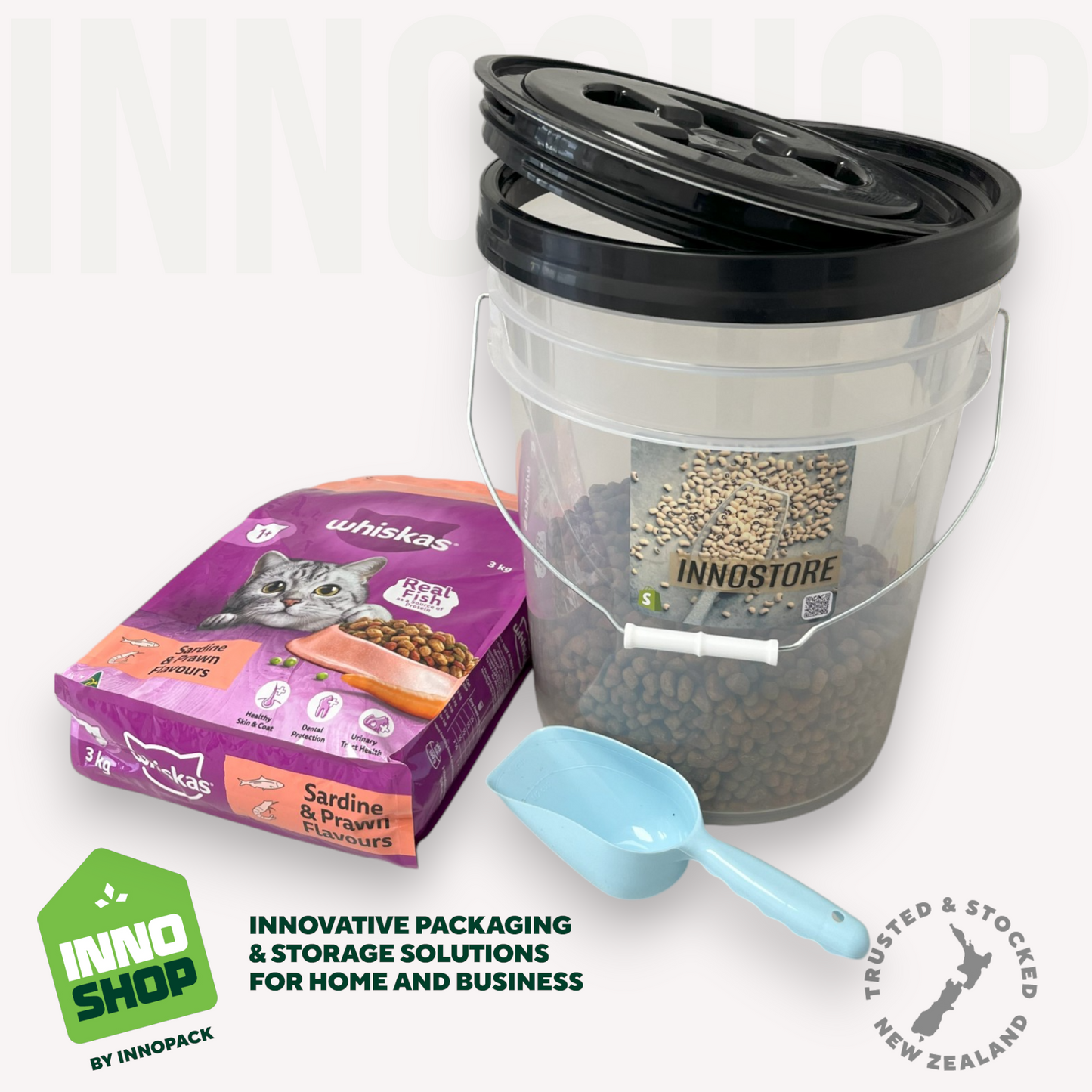 20L FOOD STORAGE PAIL & RUBBER SEAL SCREW LID + 1-CUP SCOOP - 3 PIECE