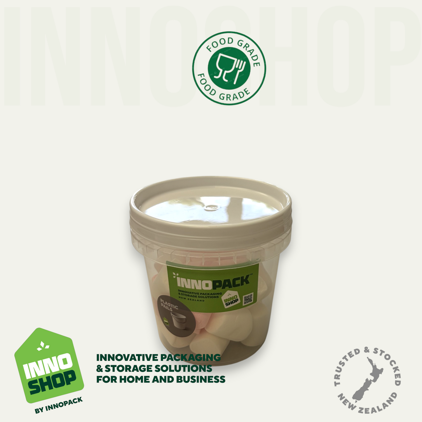 1LTR CLEAR PLASTIC PAIL & WHITE LIDS