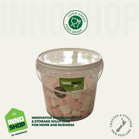 2LTR CLEAR PLASTIC PAIL & WHITE LIDS