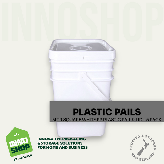 5LTR WHITE SQUARE PLASTIC PAIL & LID