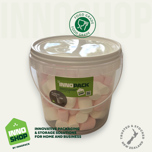 5LTR CLEAR PLASTIC PAIL & WHITE LIDS