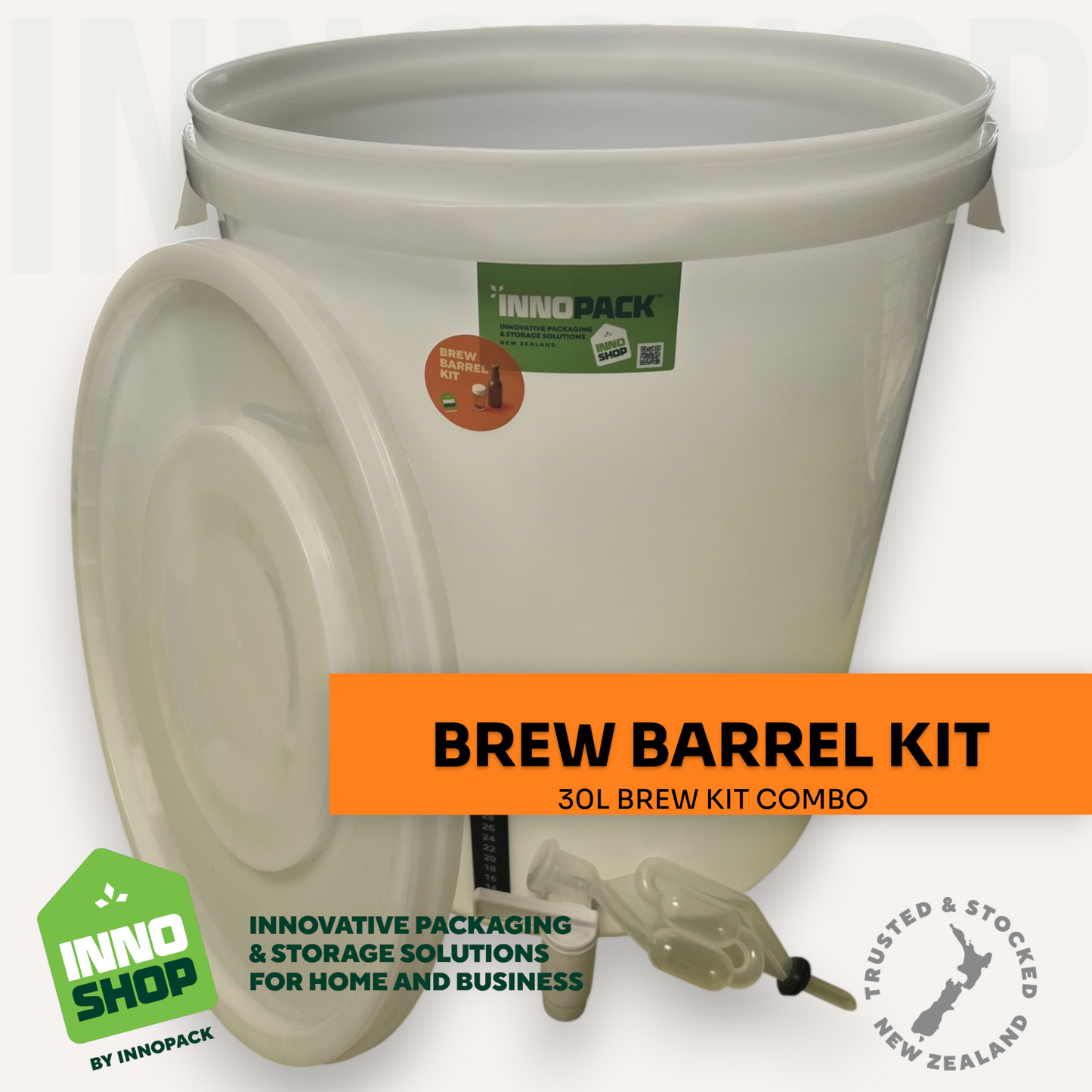 30L BREW BARREL KIT - PAIL LID TAP AIRLOCK, THERMO-STICK & BLACK GROMMET