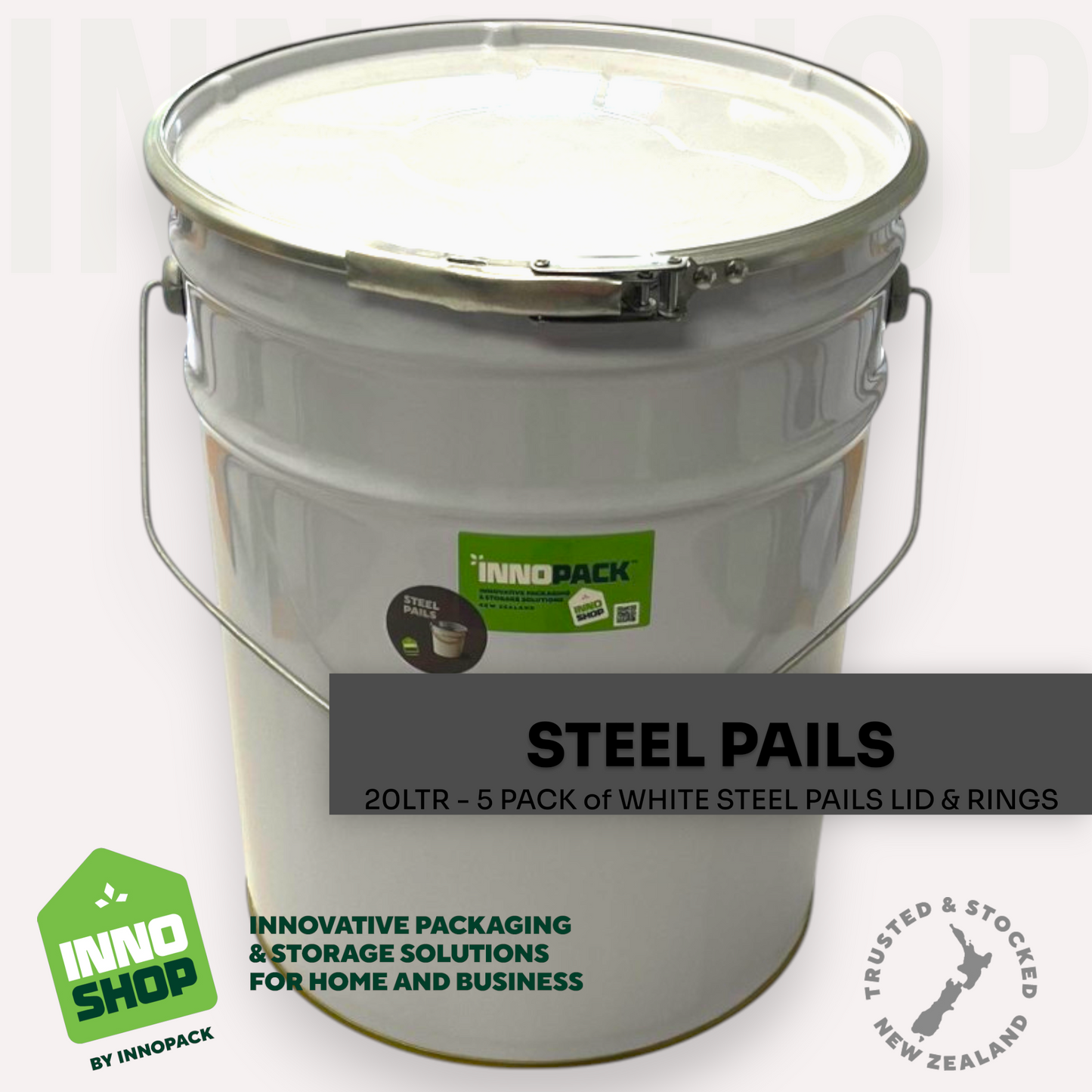 20LTR WHITE STEEL PAILS LID & RINGS