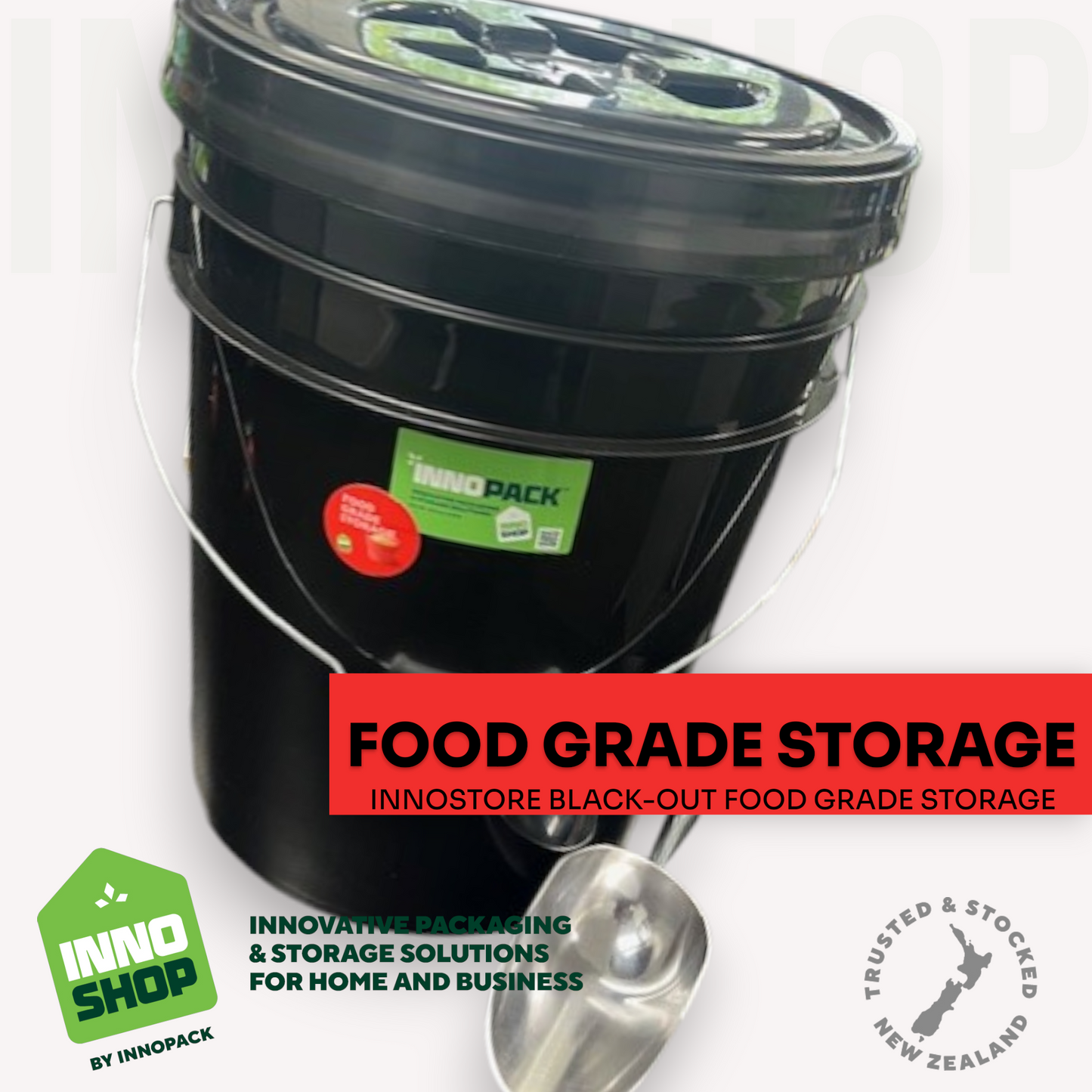 20L BLACK-OUT STORAGE PAIL & GAMMA SEAL SCREW LID + 350ML ALUMINIUM SCOOP