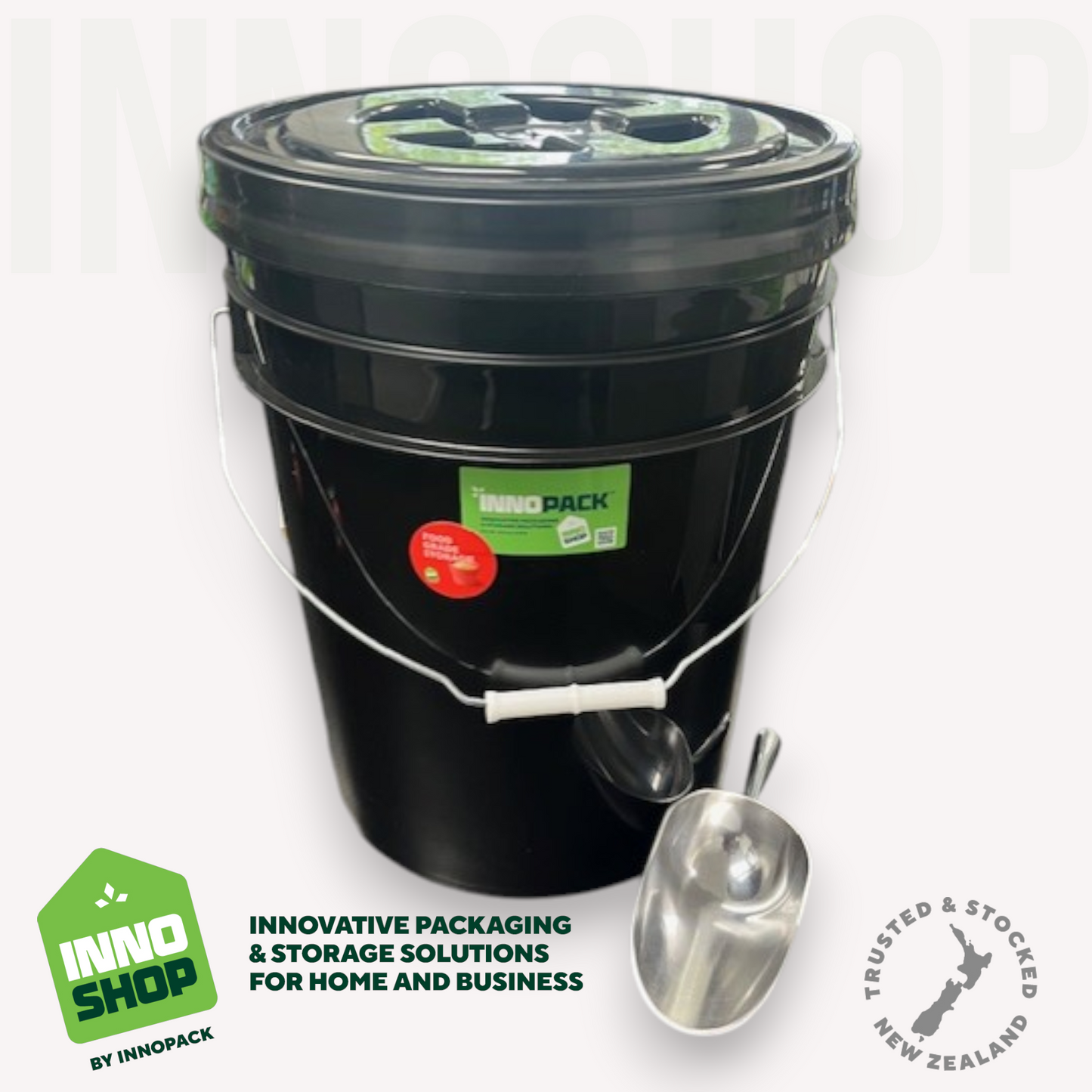 20L BLACK-OUT STORAGE PAIL & GAMMA SEAL SCREW LID + 350ML ALUMINIUM SCOOP
