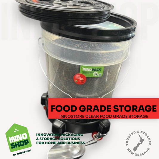 20L STORAGE PAIL & RUBBER SEAL SCREW LID, & 350ML ALUMINIUM SCOOP & TROLLEY