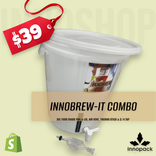 INNOBREW IT 30L FERMENTER KIT - PAIL LID TAP AIRLOCK, THERMO-STICK & BLACK GROMMET