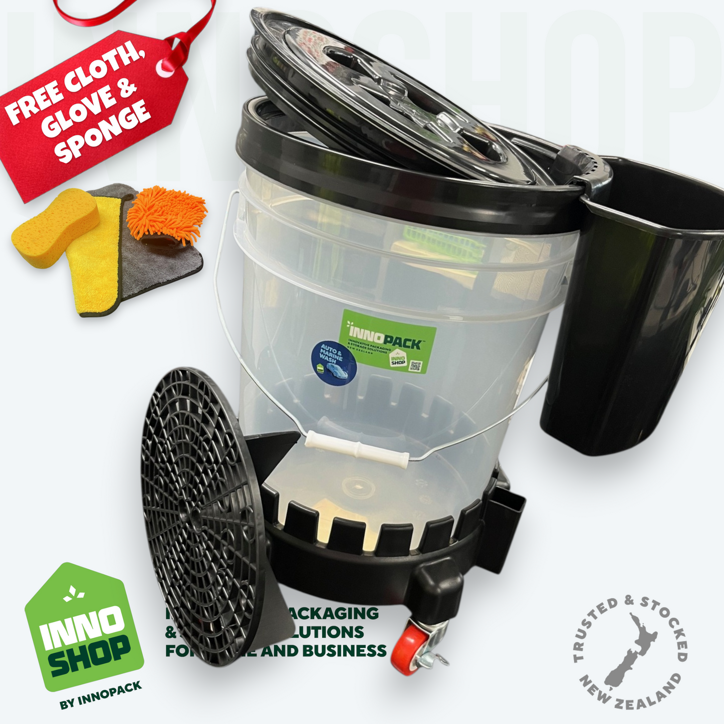 WASH 5-PIECE TROLLY KIT - FREE!!! SPONGE, CLOTH & GLOVE