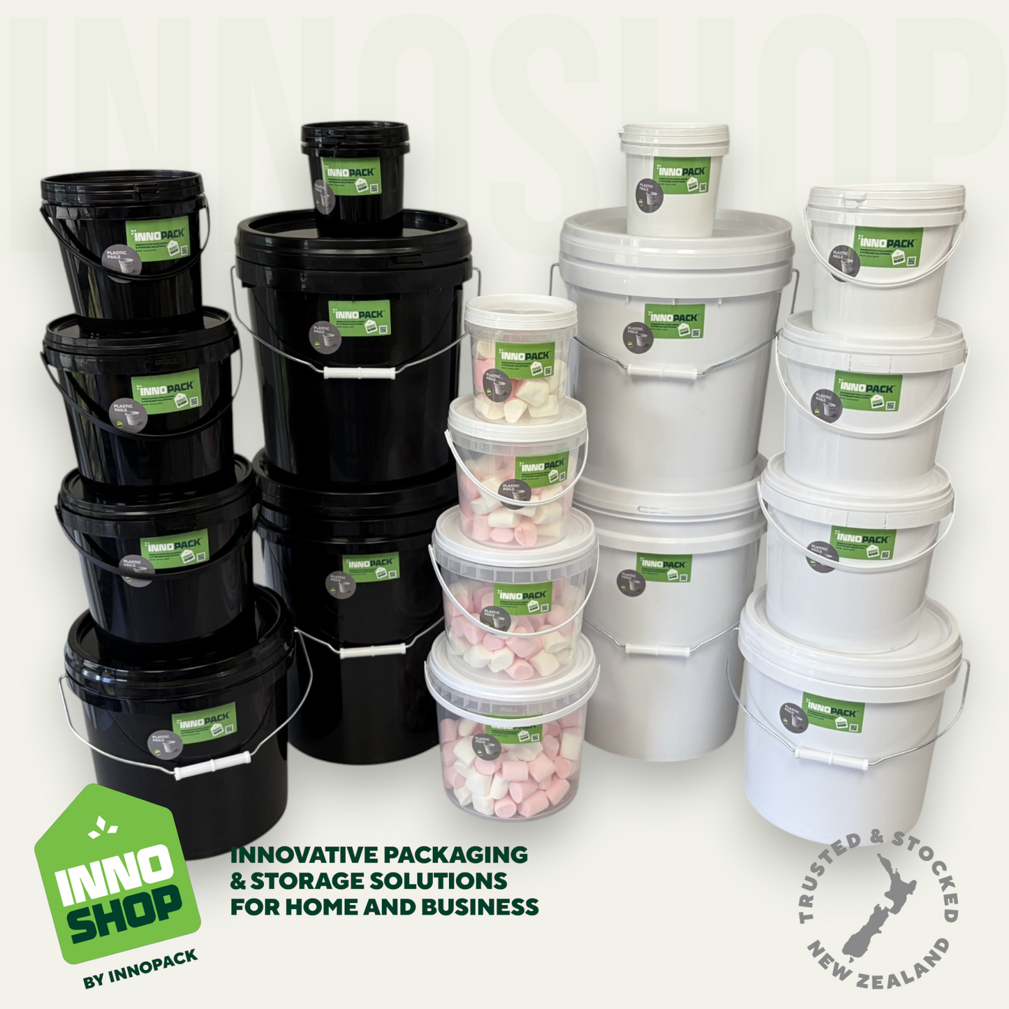 4LTR CLEAR PLASTIC PAIL & WHITE LIDS